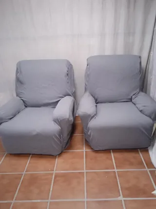 2 sofás relax beige con fundas