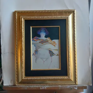 Quadro Pitocco donna con cornice dorata olio tela