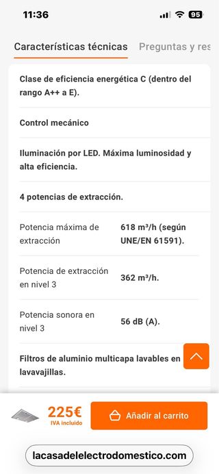 Campana Extractora Balay 40-50cm 560m3 extraccion.