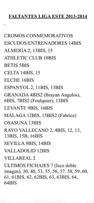 Cromos Liga Este 2013-2014