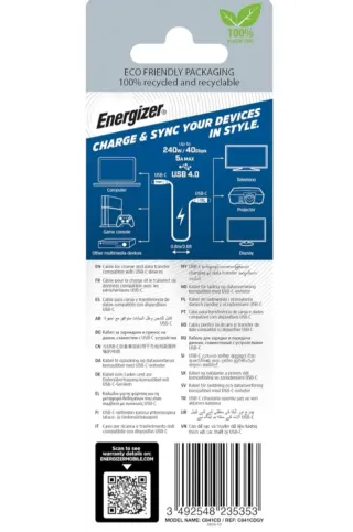 Cable USB-C a USB-C Energizer 240W Negro