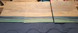 Set 3 Cuadros Lienzo Mar Beige Azul