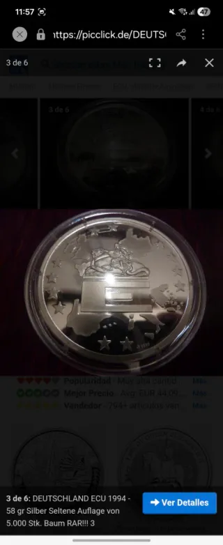 Medalla Alemania ECU 1994 Plata