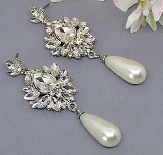 Pendientes Cristales y Perla Lágrima Plata