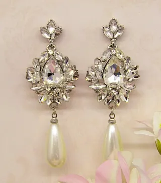 Pendientes Cristales y Perla Lágrima Plata