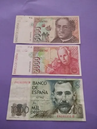 Billetes antiguos españoles 1000, 2000, 5000 peset