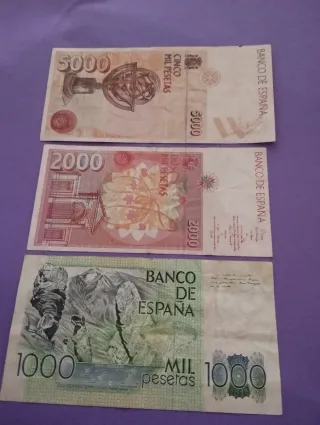 Billetes antiguos españoles 1000, 2000, 5000 peset