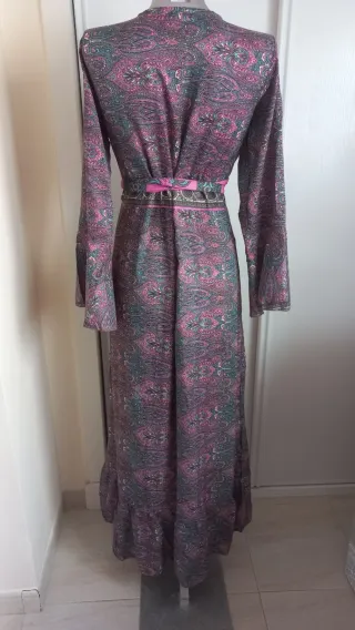 Vestido Seda Cruzado Estampado Rosa T.M