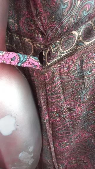 Vestido Seda Cruzado Estampado Rosa T.M