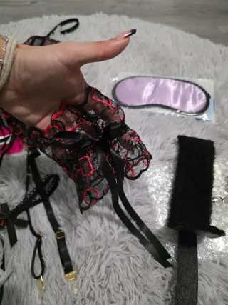 Conjunto Lencería Encaje Corazones Talla Única