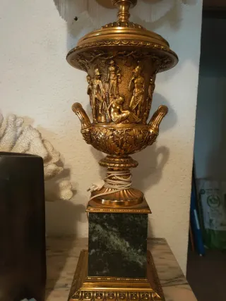 2 Lámparas Bronce y Mármol 95cm