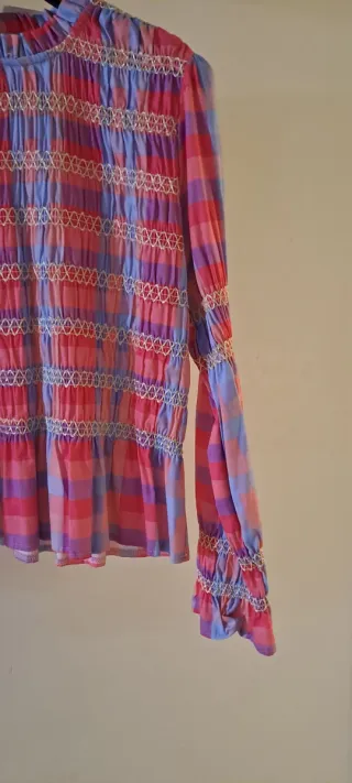 Blusa moda italianacuadros rosa y morado