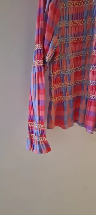 Blusa moda italianacuadros rosa y morado