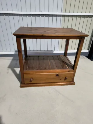 Mesa Auxiliar Madera Cajón y Estante