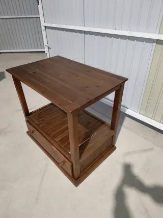 Mesa Auxiliar Madera Cajón y Estante
