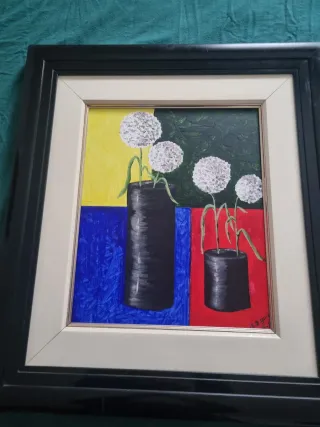 Cuadro Flores Blancas Jarrón Negro