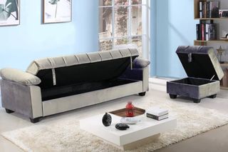 Sofá Cama Gris con Arcón y puff