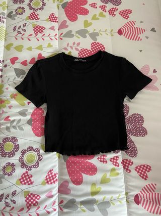 Top ZARA Negro Manga Corta