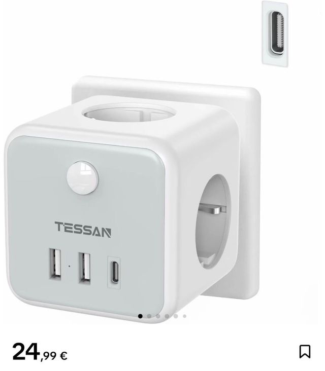Enchufe TESSAN con USB y Tipo C