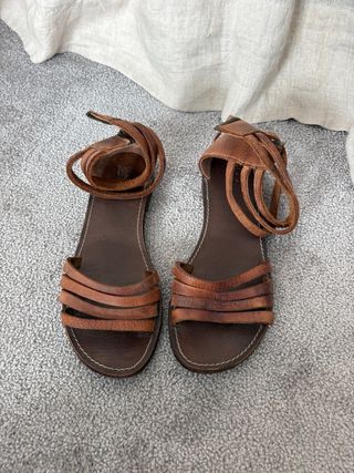 Sandalias Zara Cuero Marrón Talla 39