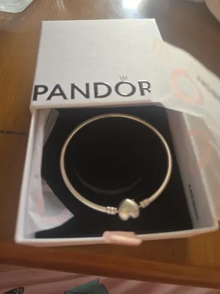 Pulsera Pandora dr plata Rígida Corazón Plata 18cm