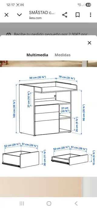 Cambiador evolutivo Smastad Ikea Blanco Abedul