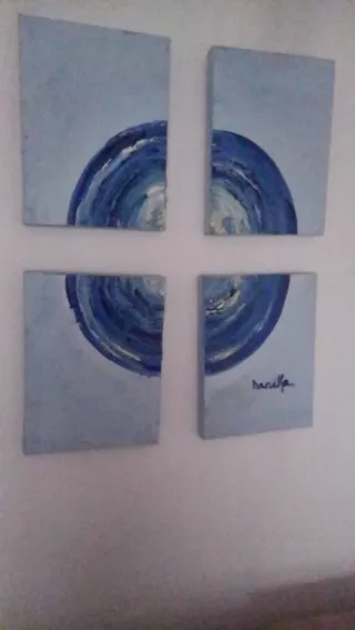 Conjunto 4 cuadros abstractos azules