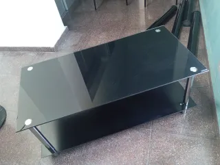 Mesa de cristal negra + 4 sillas + mesa auxiliar