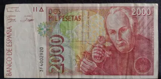 3 Billetes Pesetas: 2000, 1000 y 200