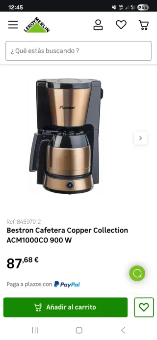 Cafetera Bestron Cobre 900W - Nueva