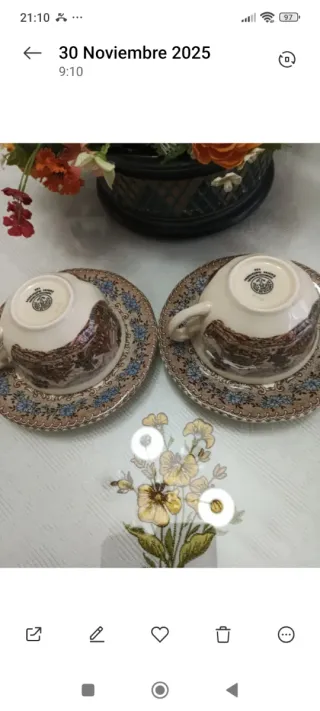 Juego 2 Tazas Té La Cartuja Sevilla Porcelana
