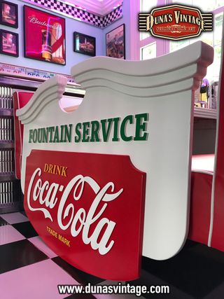 Cartel Madera Coca-Cola Fountain Service Blanco