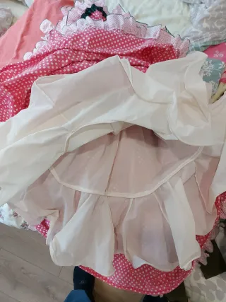 Vestido flamenca niña rosa lunares blancos