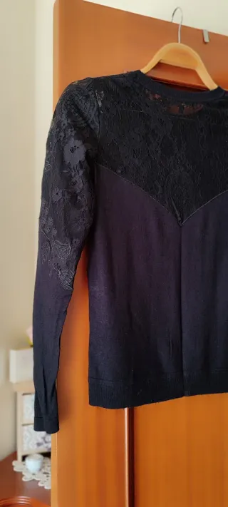 Blusa Maje Renda e Malha Tamanho 36