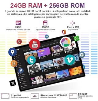 Tablet 11 Android 15 24GB+256GB Argento