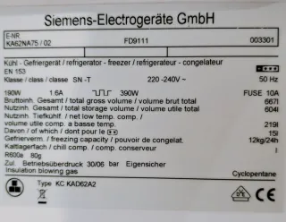 Despiece nevera Americana Siemens modelo KC KAD62A