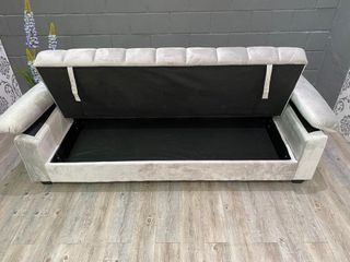 Sofá Cama Gris con Arcón y Puff