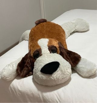 Peluche perro grande marrón y blanco