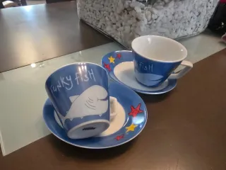 Set 2 Tazas Café Funky Fish con caja regalo metal