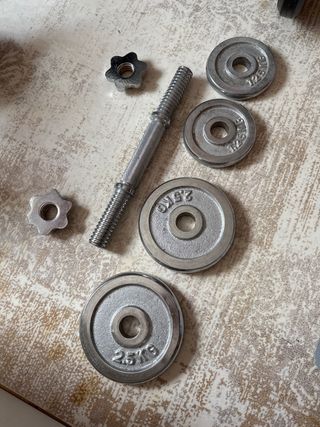 Mancuerna y discos 1.25 y 2.50 kg