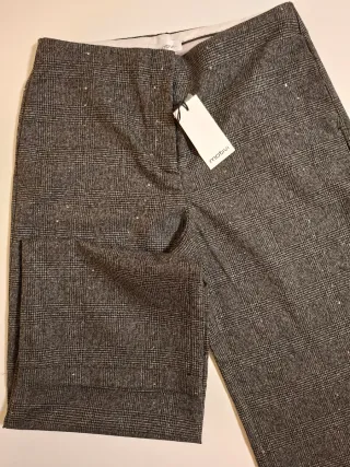 Pantalón Palazzo Motivi Cuadros Gris Lurex T-38