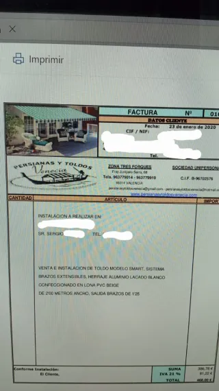 Toldo brazos extensibles 2m beige