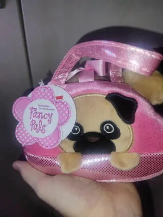 Bolso rosa con peluche de perro Pug