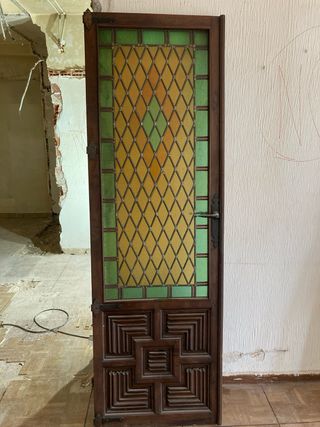 Puertas Dobles Madera Maciza con Vidrieras