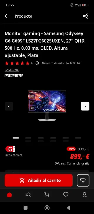 Monitor 27'' 500HZ Samsung Odyssey OLED G6 G60SF