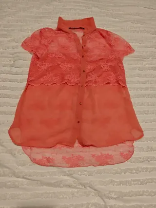 Blusa Zara encaje transparente roja