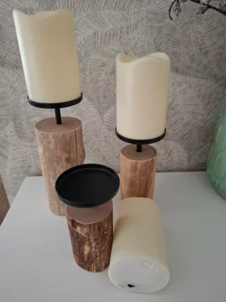 Juego 3 Velas LED Madera y Metal