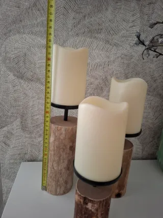 Juego 3 Velas LED Madera y Metal