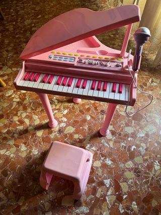 Piano Juguete Rosa con Silla y Micrófono