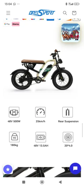 Bicicleta Eléctrica Onesport W66 Café Racer